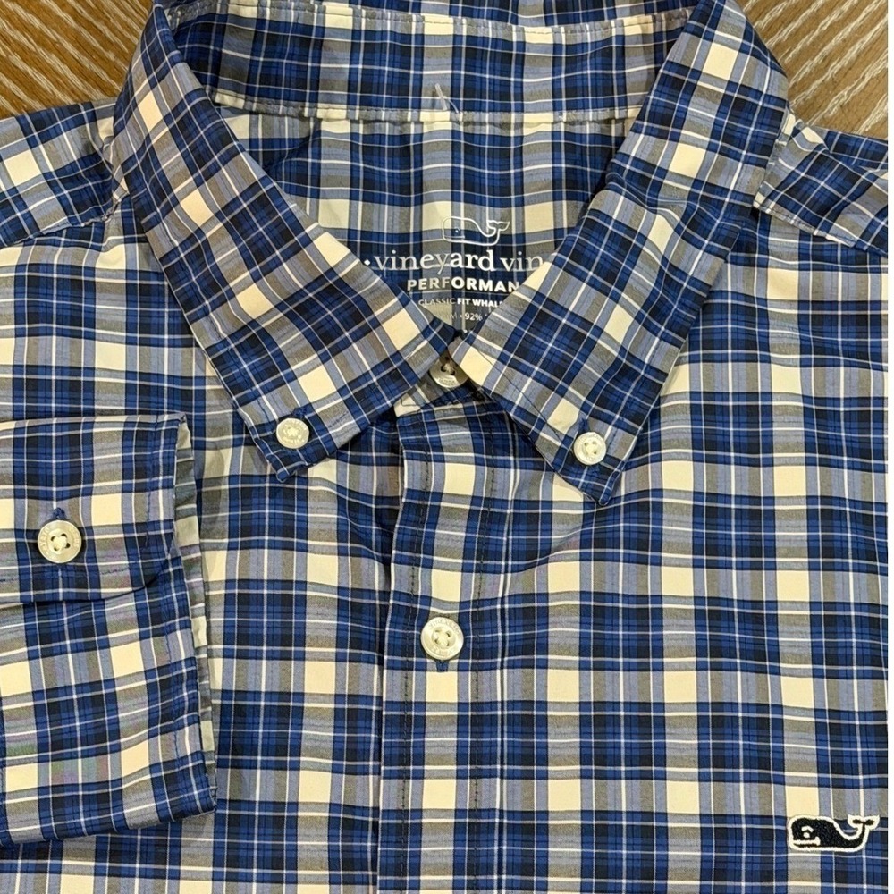Vineyard Vines Performance Shirt Men's XL Blue Plaid Classic Fit Whale Button Up